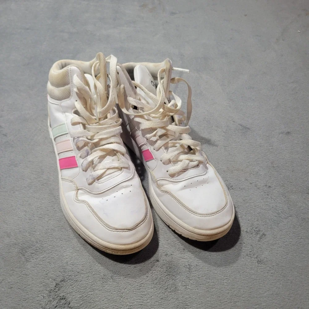 Adidas Hoops 3.0 Mid Womens 8.5 White Pink Pastel GX7 Basketball Sneaker Retro‎